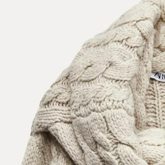 ZARA 100% WOOL CABLE KNIT COAT - Picture 8 of 11